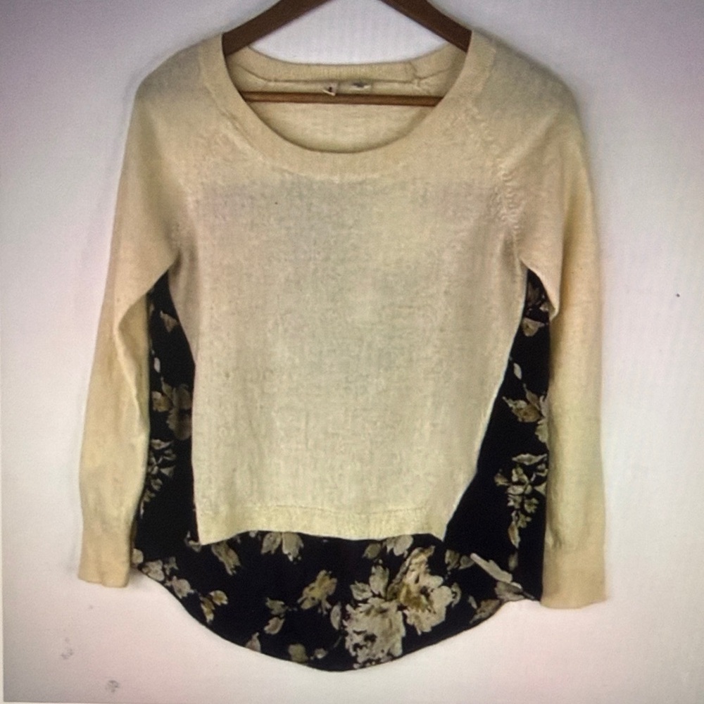 ANTHROPOLOGIE MOTH Women Ivory Floral Wool Blend Pullover Long Sleeve Top Size M
